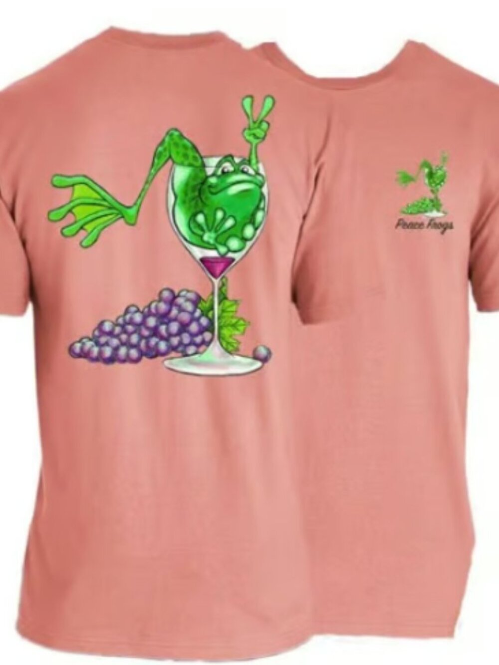 Peace Frogs Wine Glass Frog Garment Dye T-Shirt ~ Large ~ Brand New!